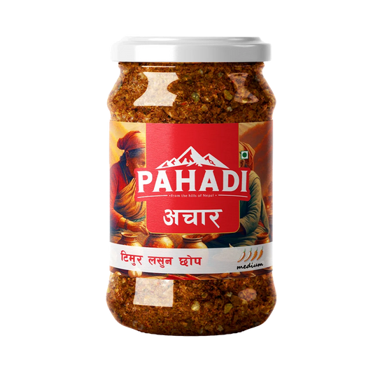 Pahadi Timur Lasun Chop Achar 200GM-Glass Jar